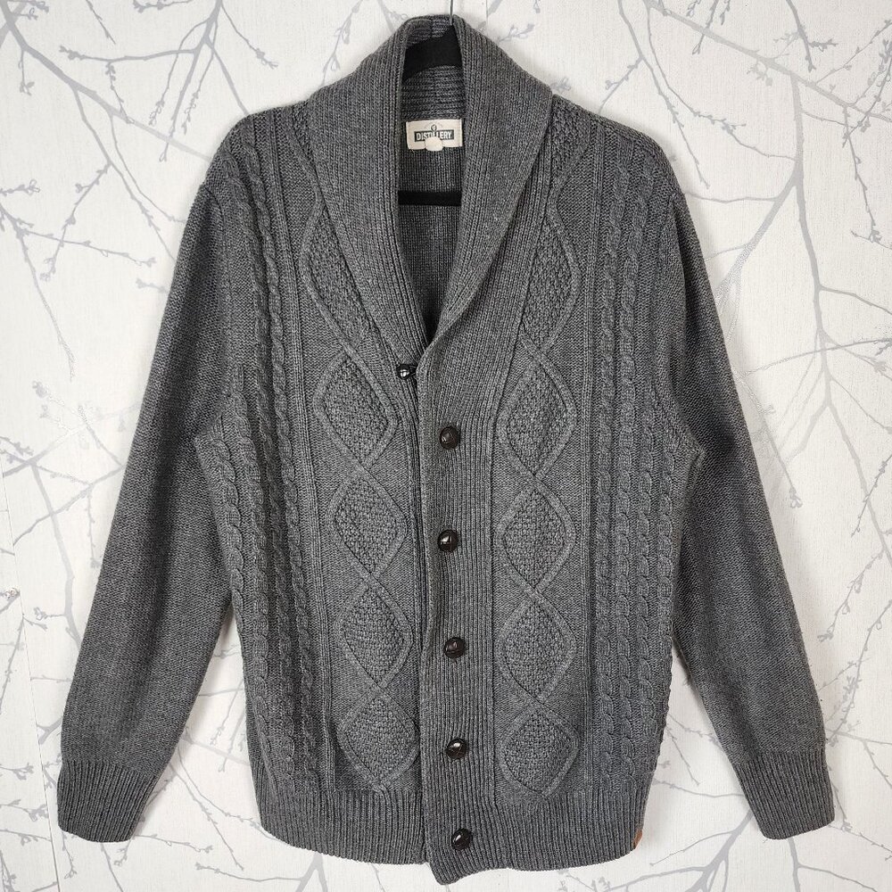 Distillery 30% Wool Cable Knit Shawl Collar Button Front Cardigan